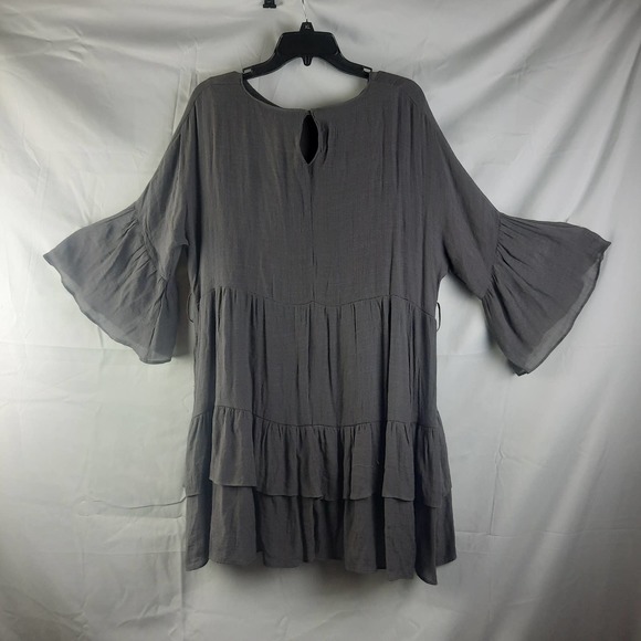 & Merci Gray lined tiered bell sleeve Tunic style dress Med - Picture 1 of 5